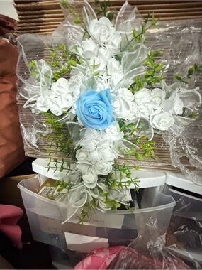 Elegant White and Blue Floral Cross Wall Accent - Home Accents